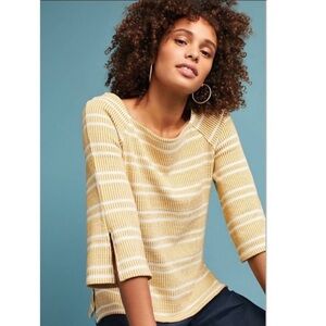 New Anthropologie Postmark Textured Mustard Yellow Pullover Top Cotton Small